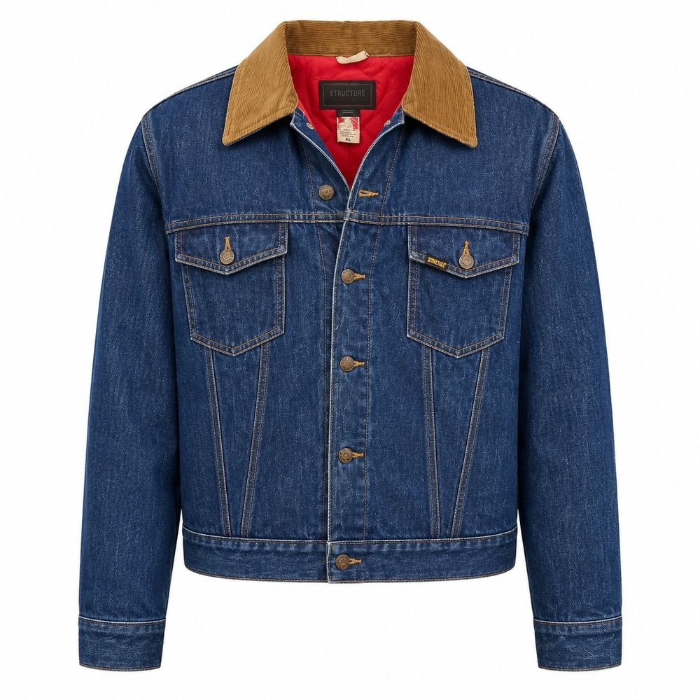 Vintage 60s Roebucks Men's Denim Trucker Jacket Corduroy Collar Insulated 44R